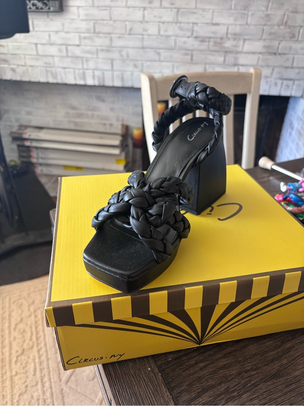 Circus by Sam Edelman Black Braided Platform Block Heel Sandals